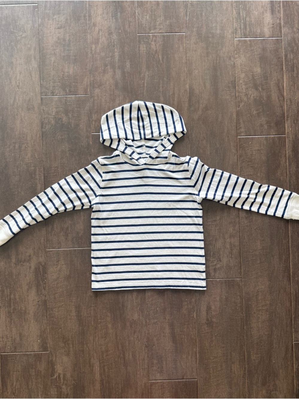 Crewcuts Boys White & Navy Striped Pullover Hooded Tee 100% Cotton Size S (6-7)